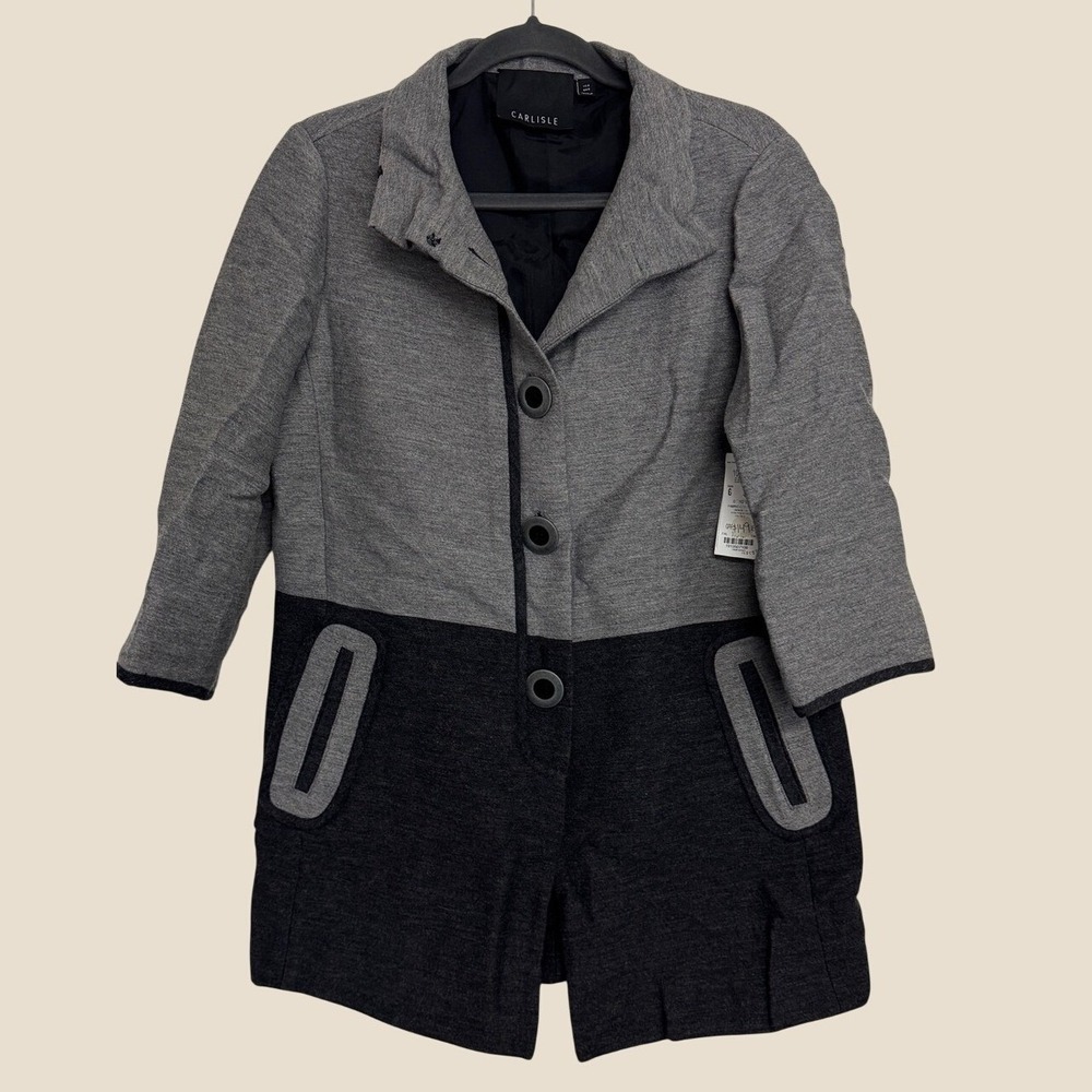 Carlisle New Size 6 Wool Silk Gray Colorblock Luxury Button Up Coat